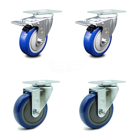Service Caster 4 Inch Blue Polyurethane Wheel Swivel Top Plate Caster Total Lock Brakes, 2PK SCC-TTL20S414-PPUB-BLUE-2-S-2
